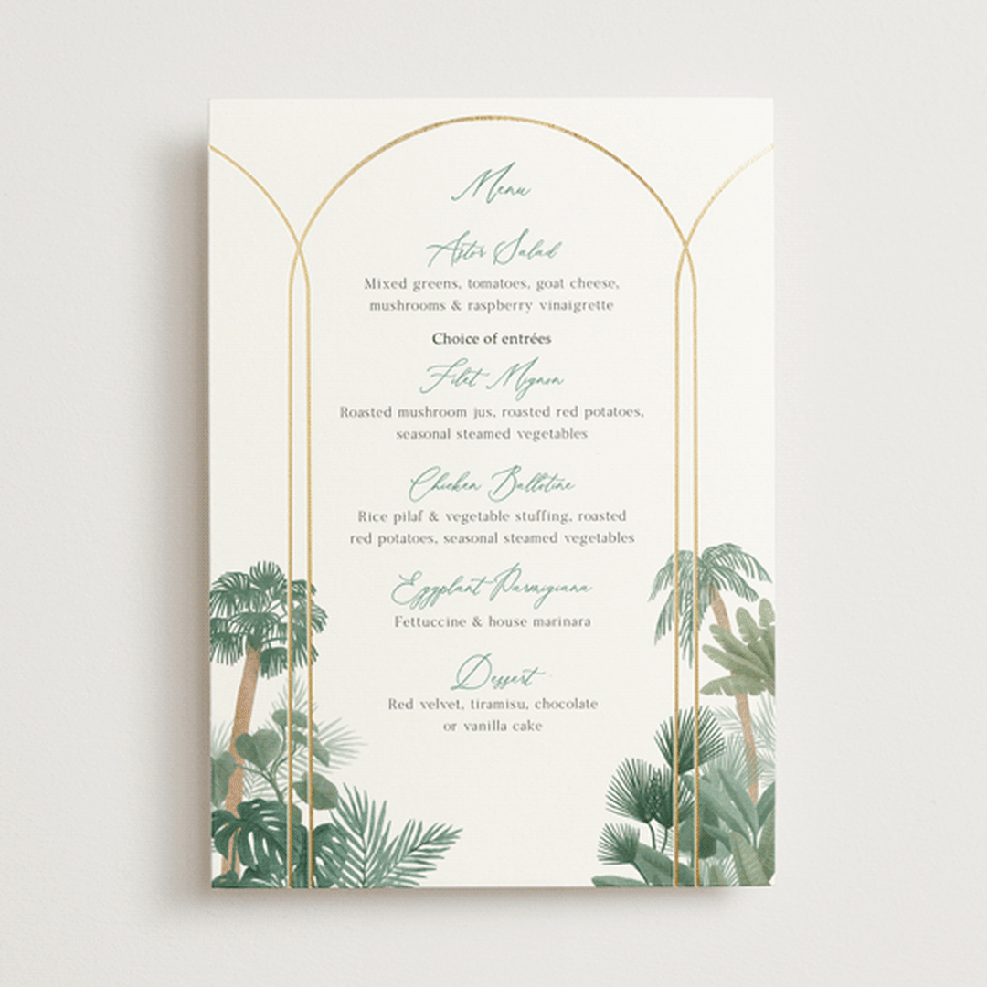 "The Greenhouse" - Foil-Pressed Menus in Seagreen by Elly - Front
