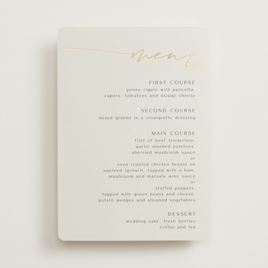 "gathering" - Foil-Pressed Menus in Smoke by Olivia Raufman - Front