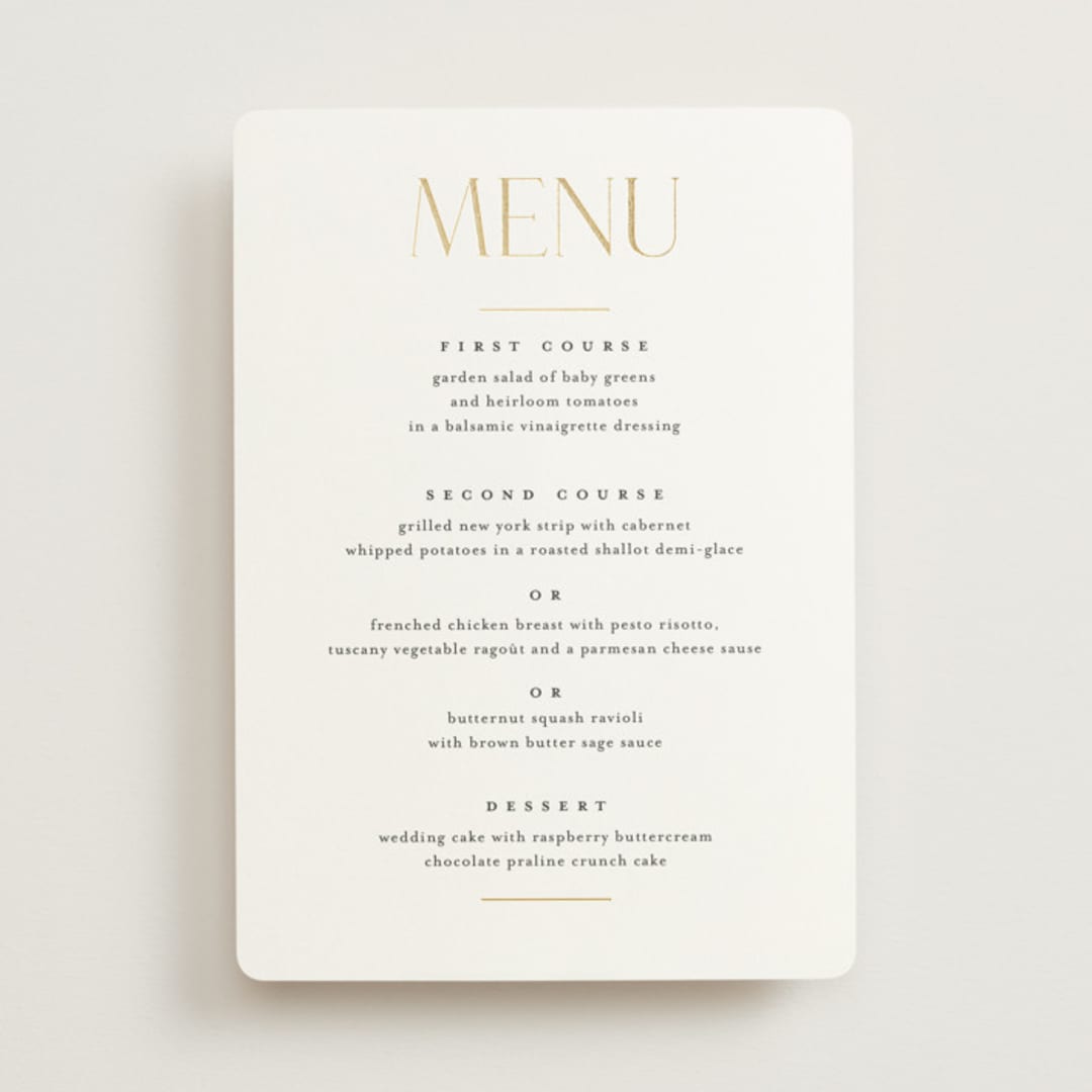 "Idyllic" - Foil-Pressed Menus in Sugar by Jessica Williams - Front