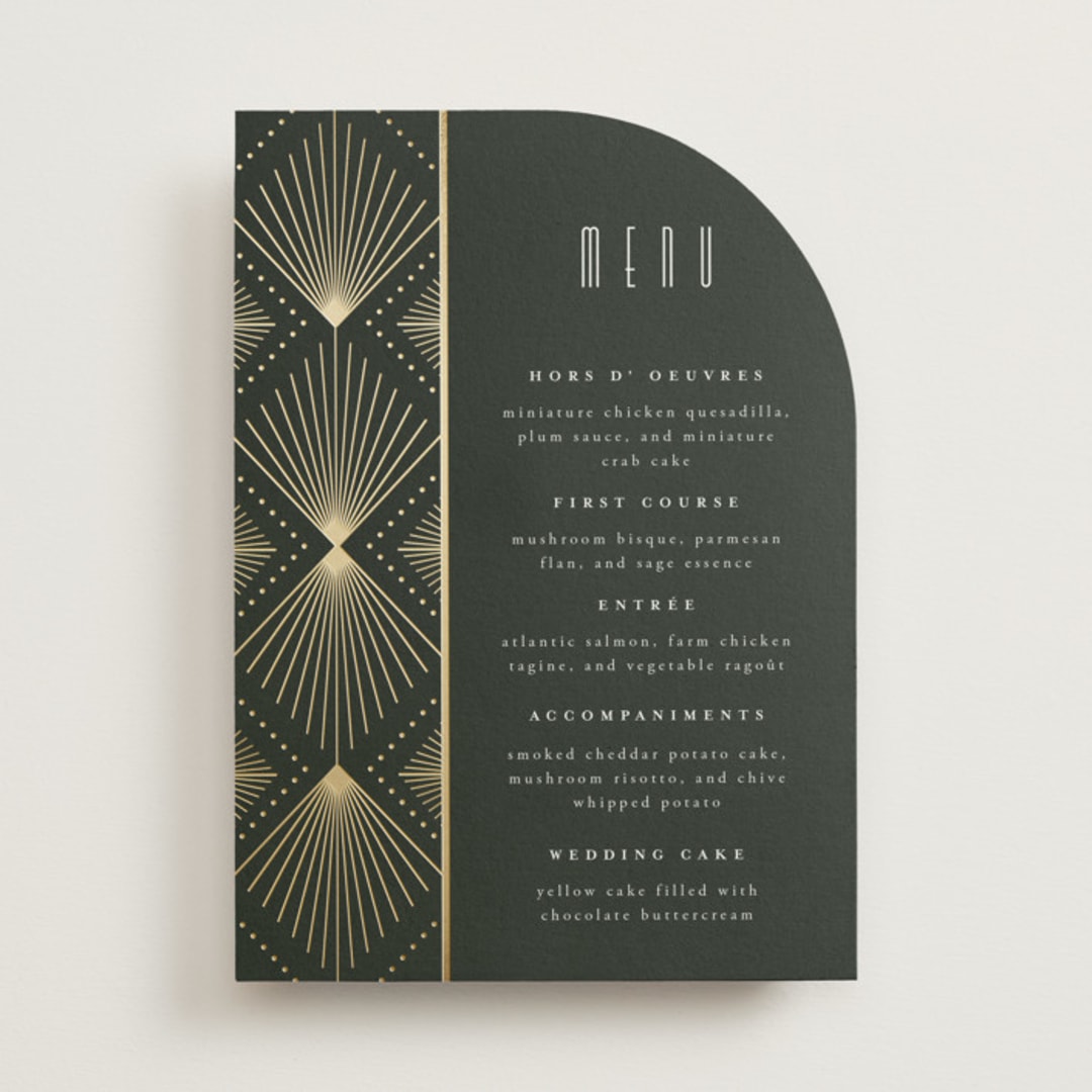 "Deco pattern" - Foil-Pressed Menus in Onyx by Ana de Sousa - Front