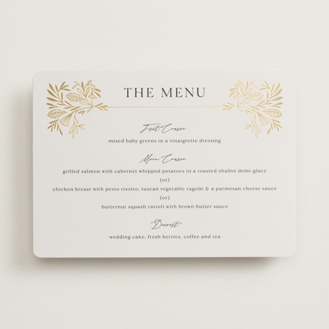 "Baroque" - Foil-Pressed Menus in Cream by Jen Owens - Front