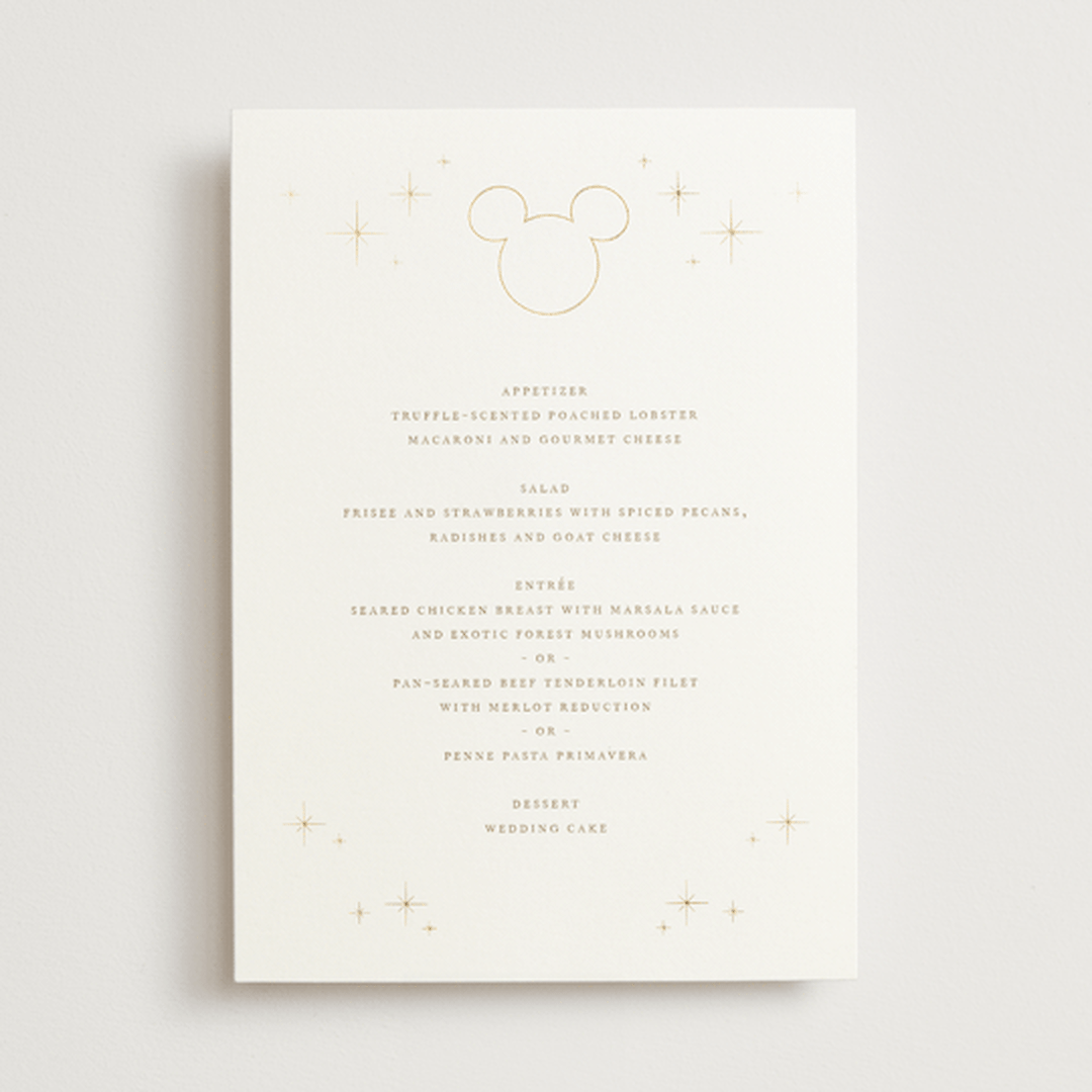 "Disney's Minimal Mickey Mouse" - Foil-Pressed Menus in Celebration by Jennifer Postorino - Front
