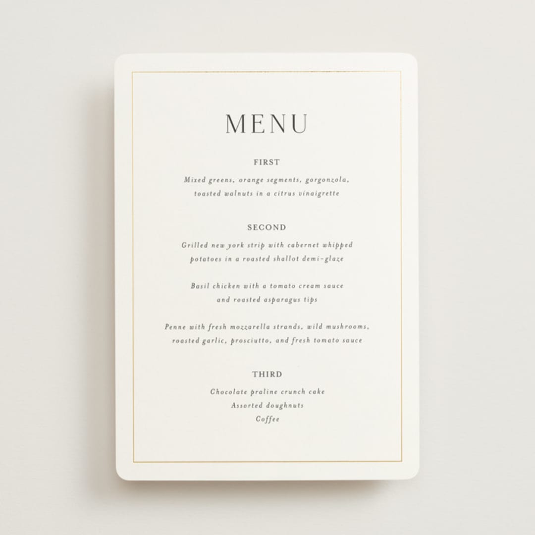 "Entwine" - Foil-Pressed Menus in Pearl by Jennifer Postorino - Front