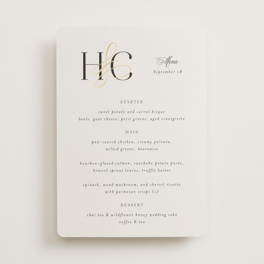 "HONOR" - Foil-Pressed Menus in Ivory by Melanie Kosuge - Front