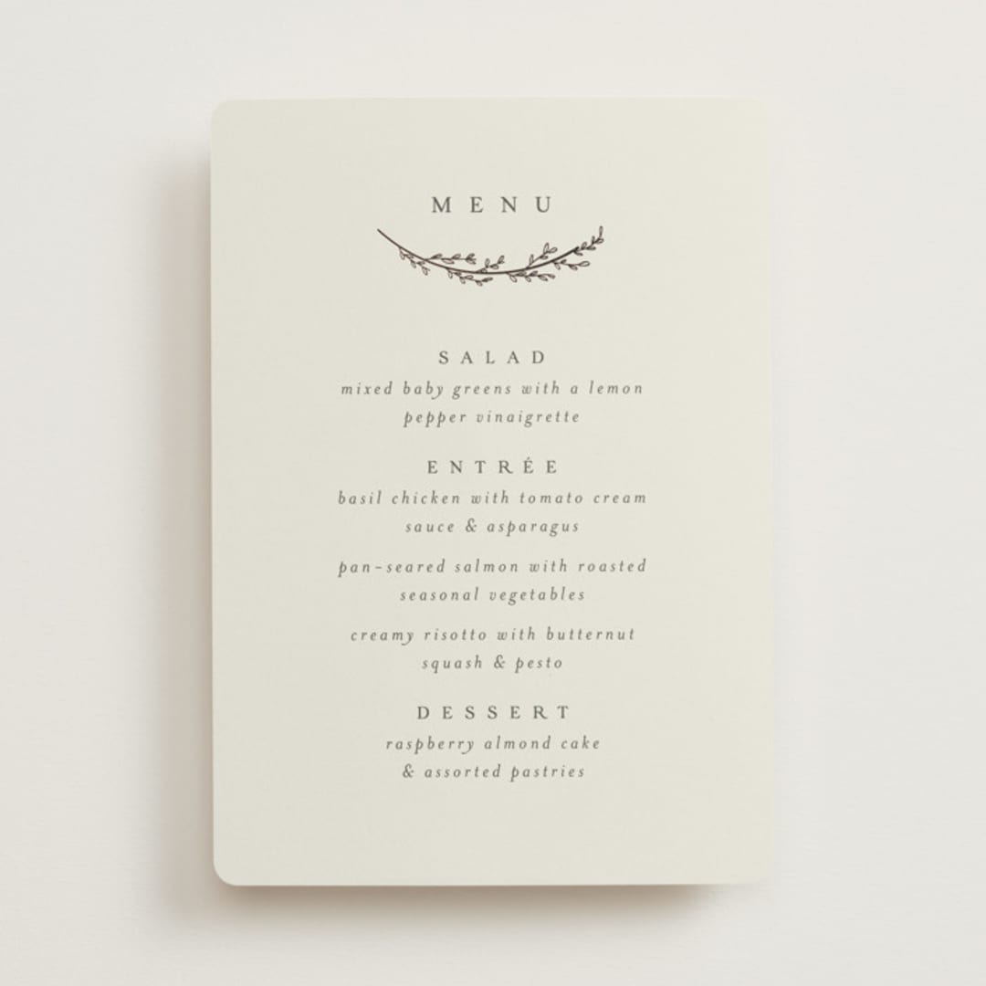 "Branched" - Foil-Pressed Menus in Almond by Brianne Larsen - Front