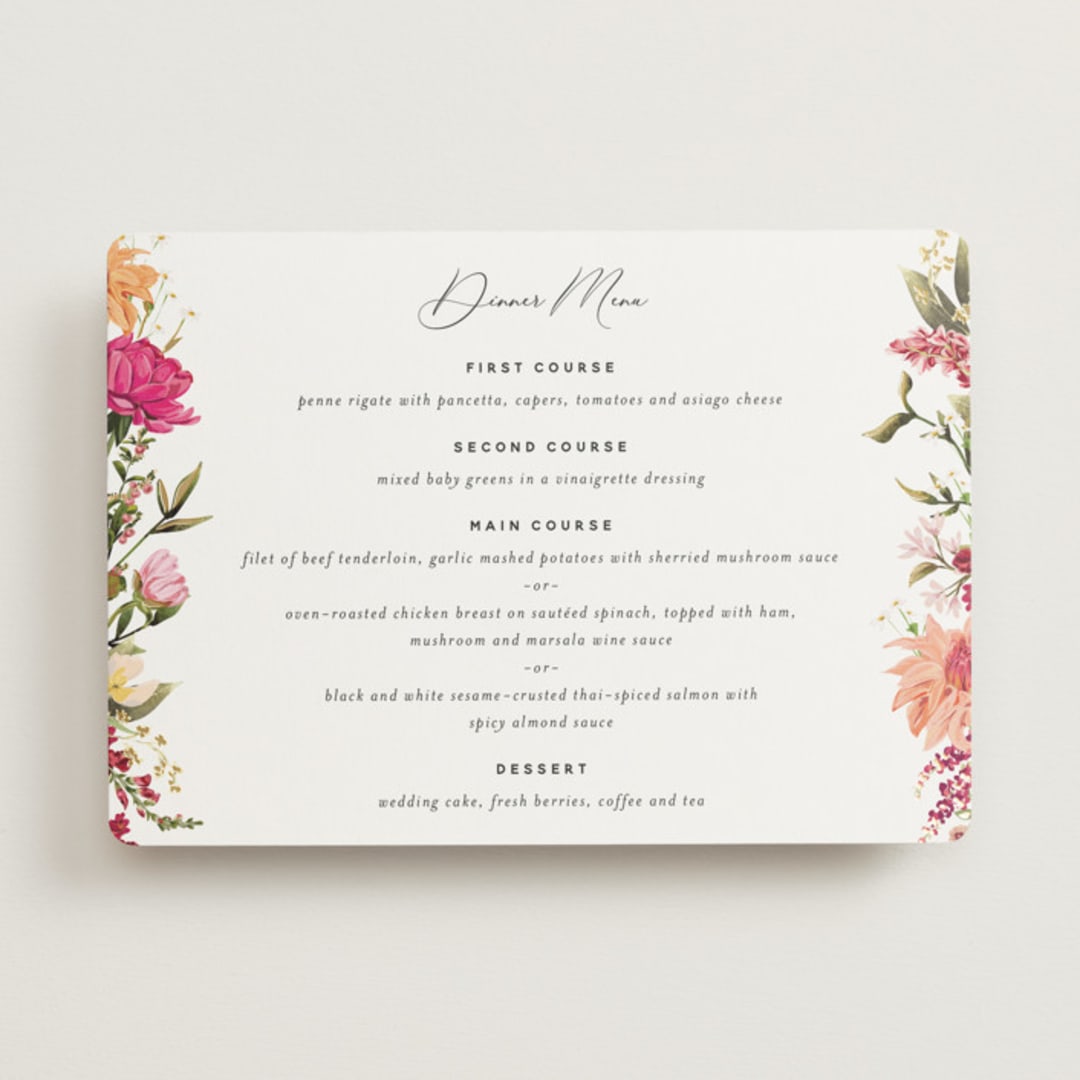 "Lush" - Foil-Pressed Menus in Magenta by Susan Moyal - Front