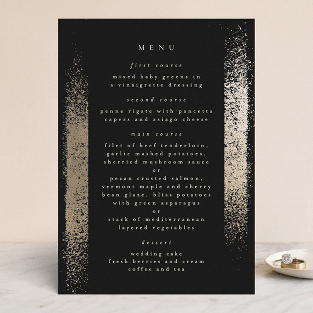 "the mill park" - Foil-Pressed Menus in Tuxedo by Phrosné Barwood - Front