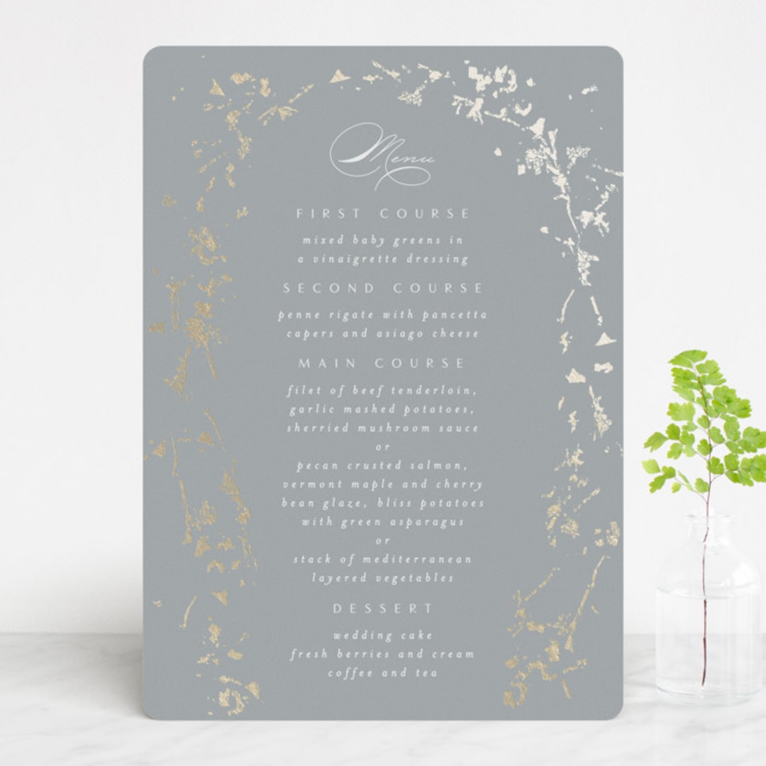 "love drops" - Foil-Pressed Menus in Pale by Phrosné Barwood - Front
