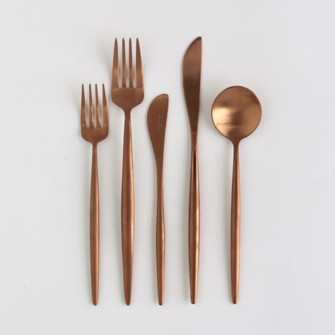 "LUNA FLATWARE // 5 PIECE SET IN BRUSHED ROSE GOLD" - Flatware Sets in pink by borrowed BLU