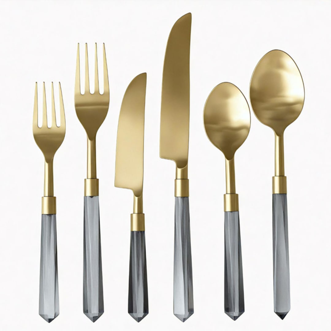 "PRISM FLATWARE // 6 PIECE SET IN CHARCOAL + GOLD" - Flatware Sets in brown by borrowed BLU