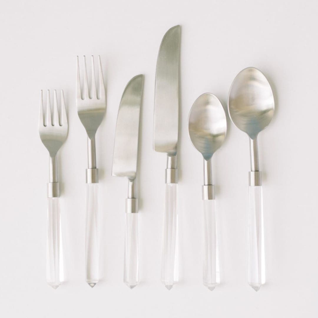 "PRISM FLATWARE // 6 PIECE SET IN CLEAR + SILVER" - Flatware Sets in natural by borrowed BLU