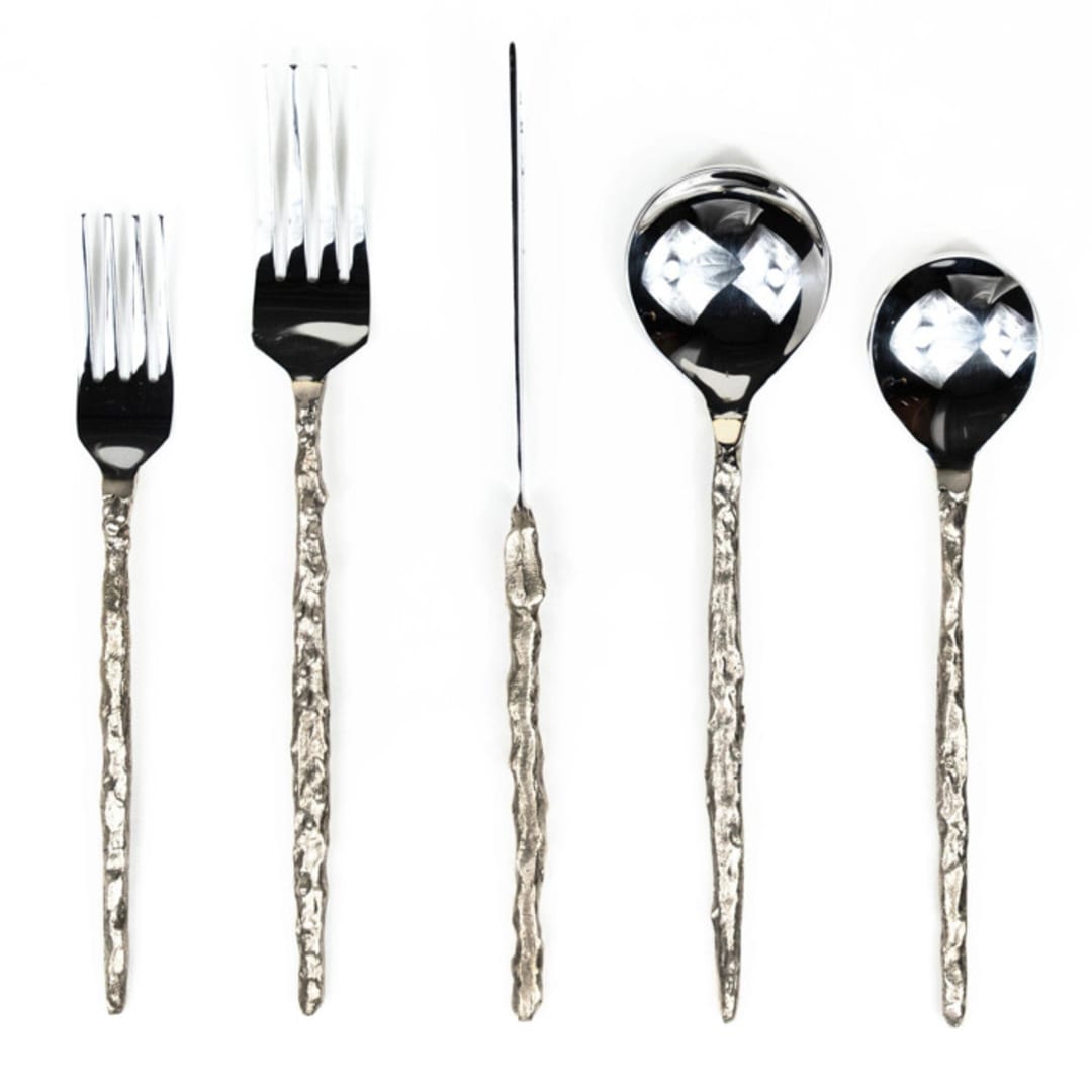 "Sand Drip Flatware Set- Brass + Stainless Steel" - Flatware Sets in brass by Shelton Metal
