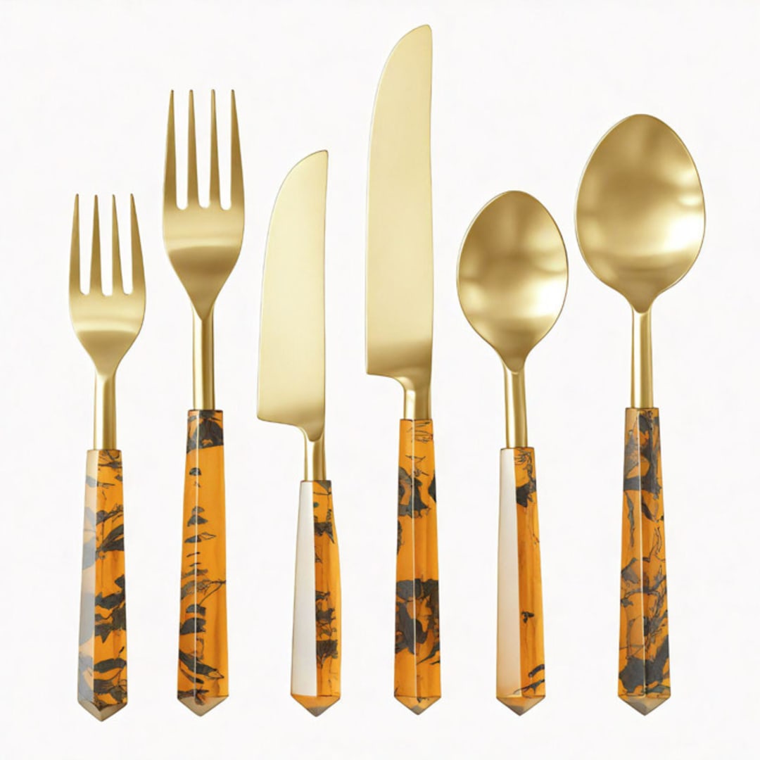 "PRISM FLATWARE // 6 PIECE SET IN TORTOISE + GOLD" - Flatware Sets in natural by borrowed BLU
