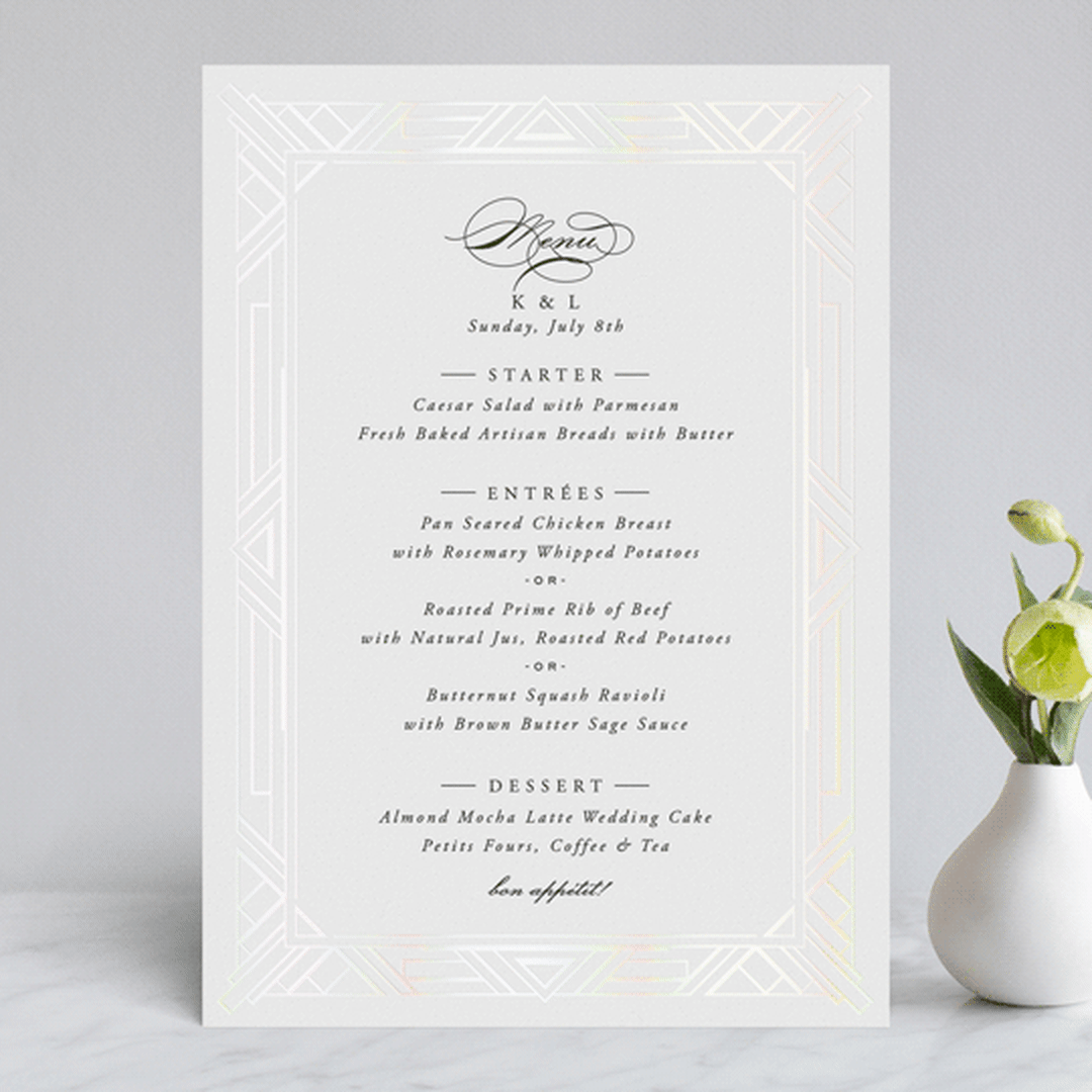 "Opulent Border" - Gloss-Press® Menus in Stone by Hooray Creative - Front