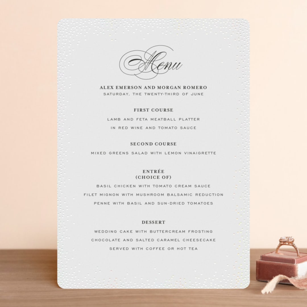 "Promise" - Gloss-Press® Menus in Snow by Design Lotus - Front
