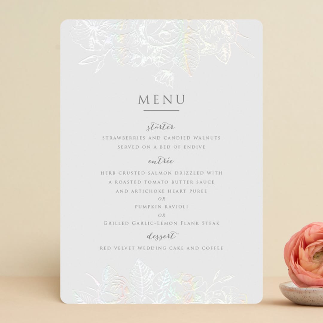 "Gilded Wildflowers" - Gloss-Press® Menus in Cloud by Rochelle Renee - Front