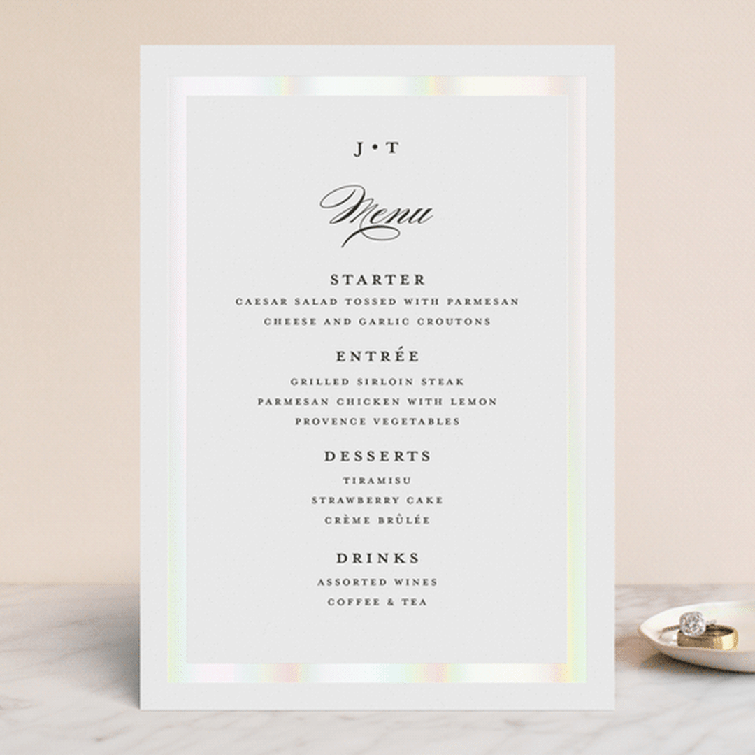 "Lasting love" - Gloss-Press® Menus in Moonstone by Stacey Meacham - Front