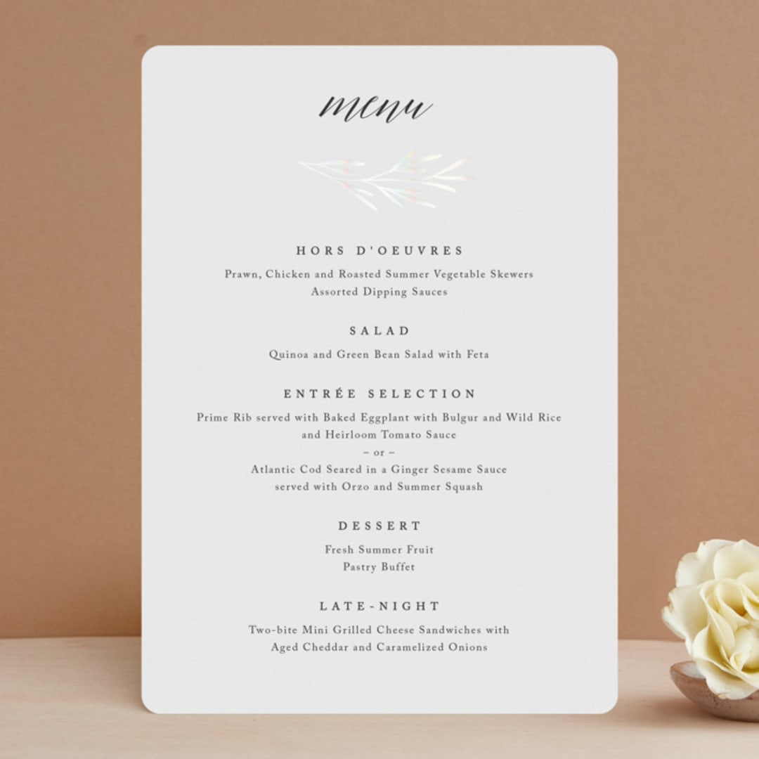 "Gilded Leaves" - Gloss-Press® Menus in Classic White by Kelly Schmidt - Front