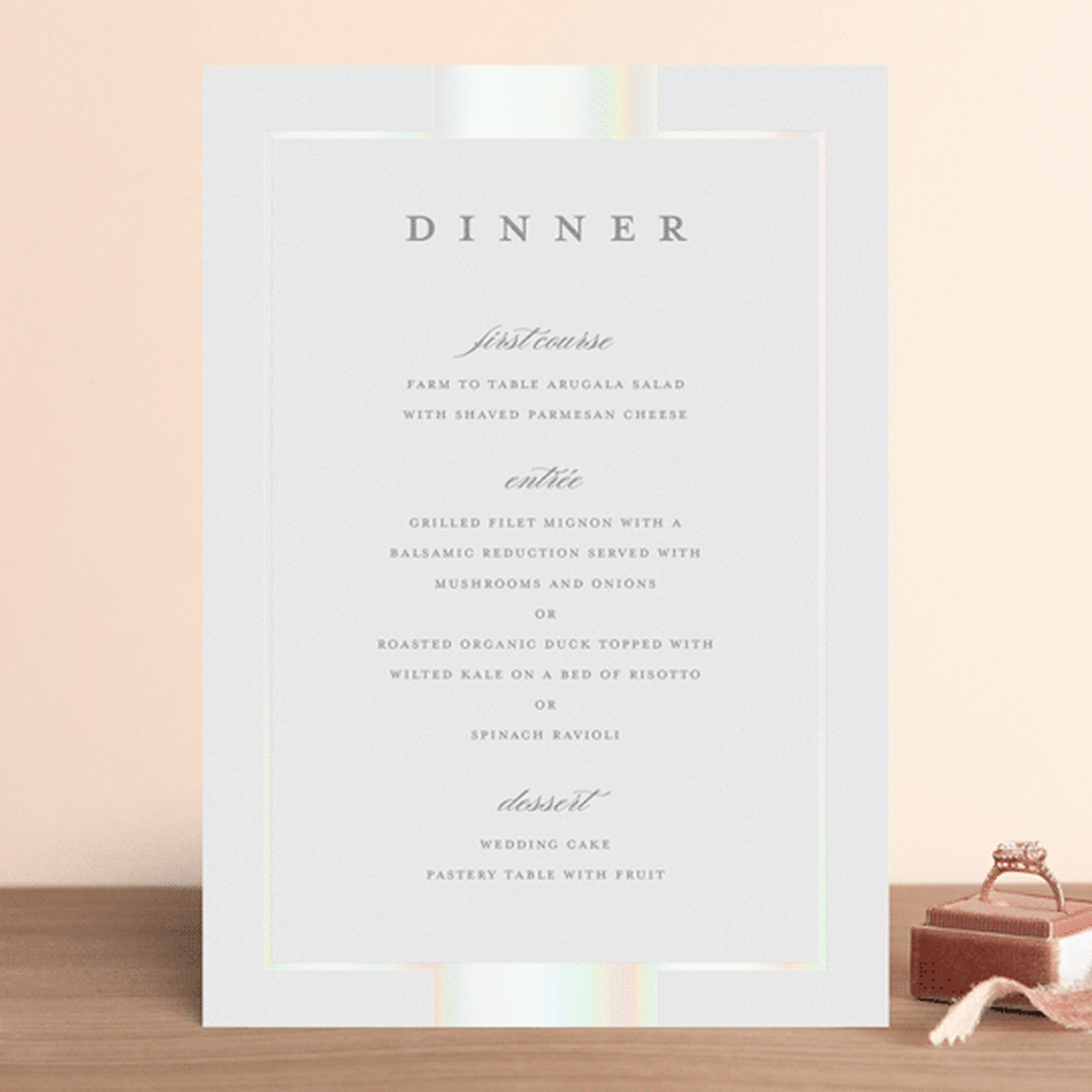 "Refined style" - Gloss-Press® Menus in Pearl by Stacey Meacham - Front