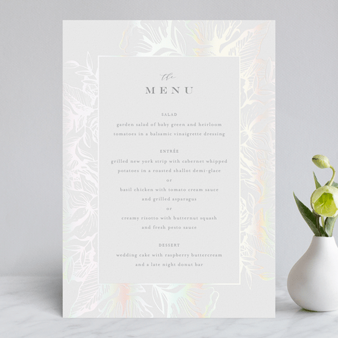"Beautiful Bouquet" - Gloss-Press® Menus in Cathedral by Jennifer Postorino - Front