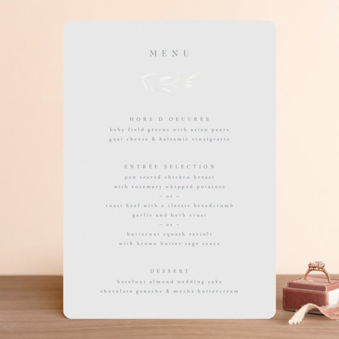 "Chic Wreath" - Gloss-Press® Menus in Cloud by Kelly Schmidt - Front