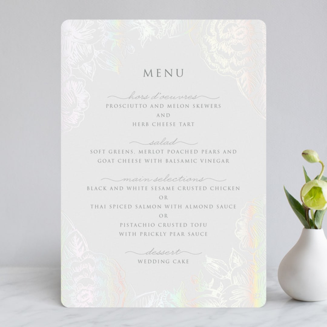 "Au Jardin" - Gloss-Press® Menus in Opal by Rochelle Renee - Front