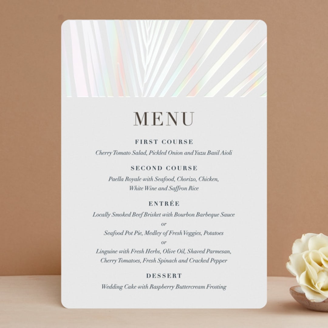 "Pristine" - Gloss-Press® Menus in Pearl by Robin Ott - Front