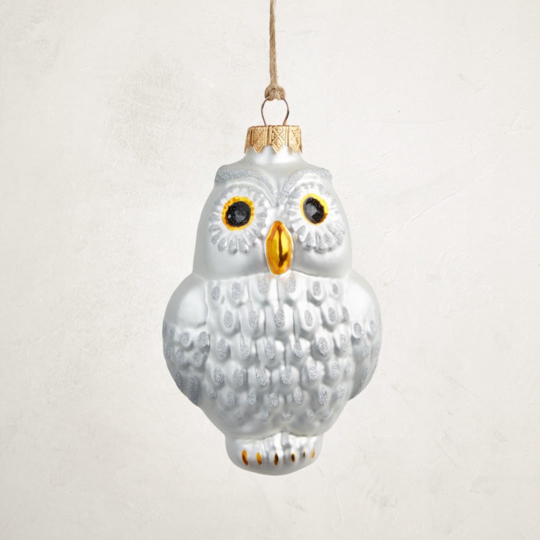 "Silver Owl Glass Ornament by Glass By Iness" - Ornaments in Silver by Minted - Front