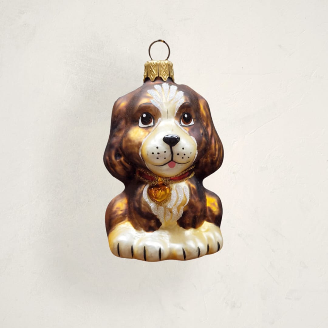 "Dog with Collar Glass Ornament by Glass By Iness" - Ornaments in Chocolate by Minted - Front