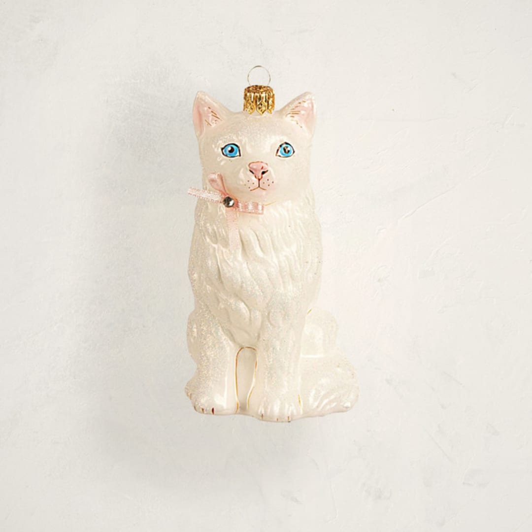 "Fluffy Cat Glass Ornament by Whitehurst" - Ornaments in Pearl by Minted - Front