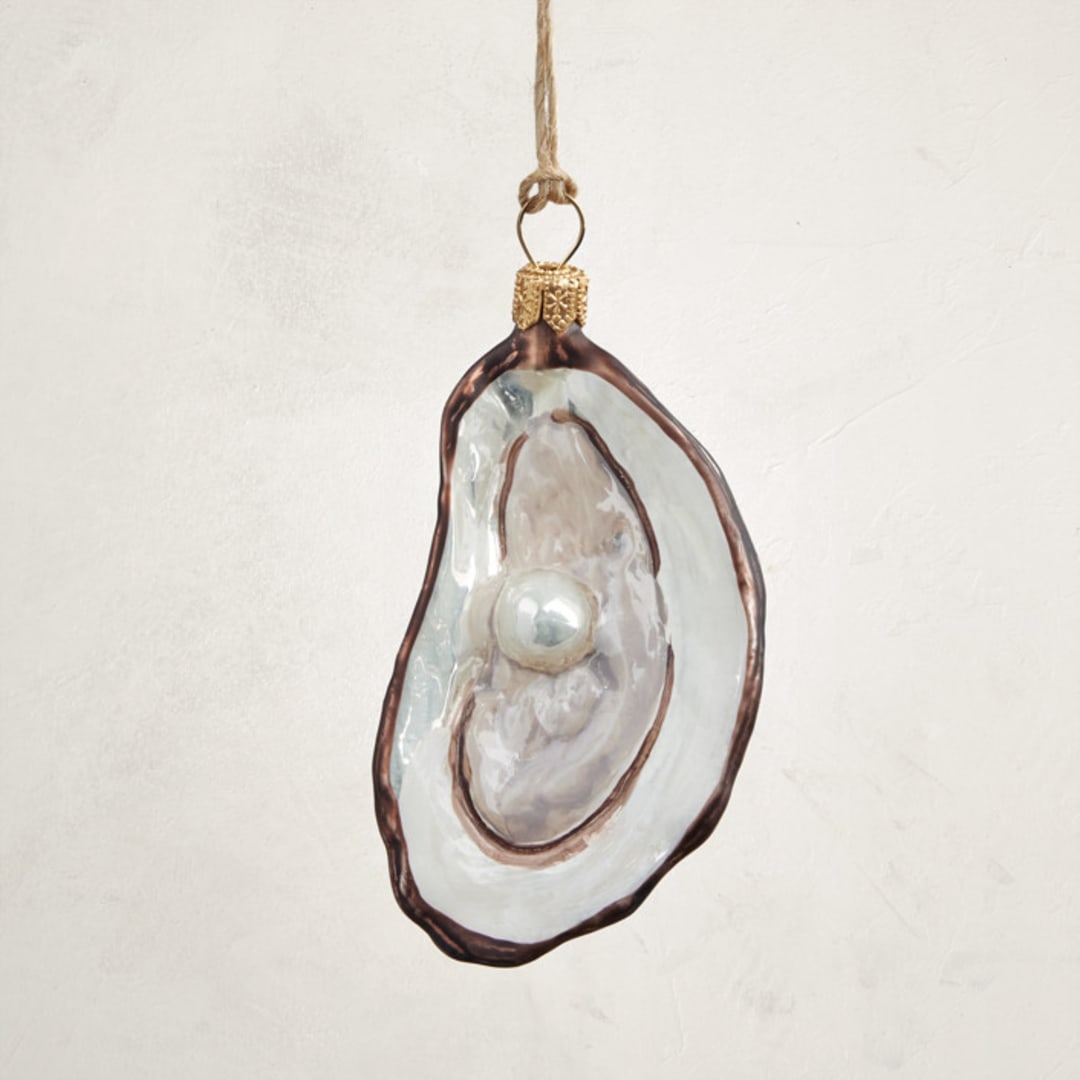 "Oyster on a Half Shell" - Ornaments in Pearl by Minted - Front