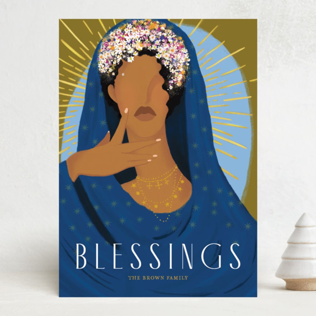 "Blessed" - Minted x The Met Holiday Cards in Olive by Marabou Design - Front