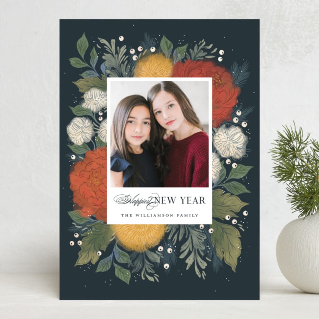 "Holiday Bouquet" - Minted x The Met Holiday Cards in Navy by Paper Raven Co. - Front