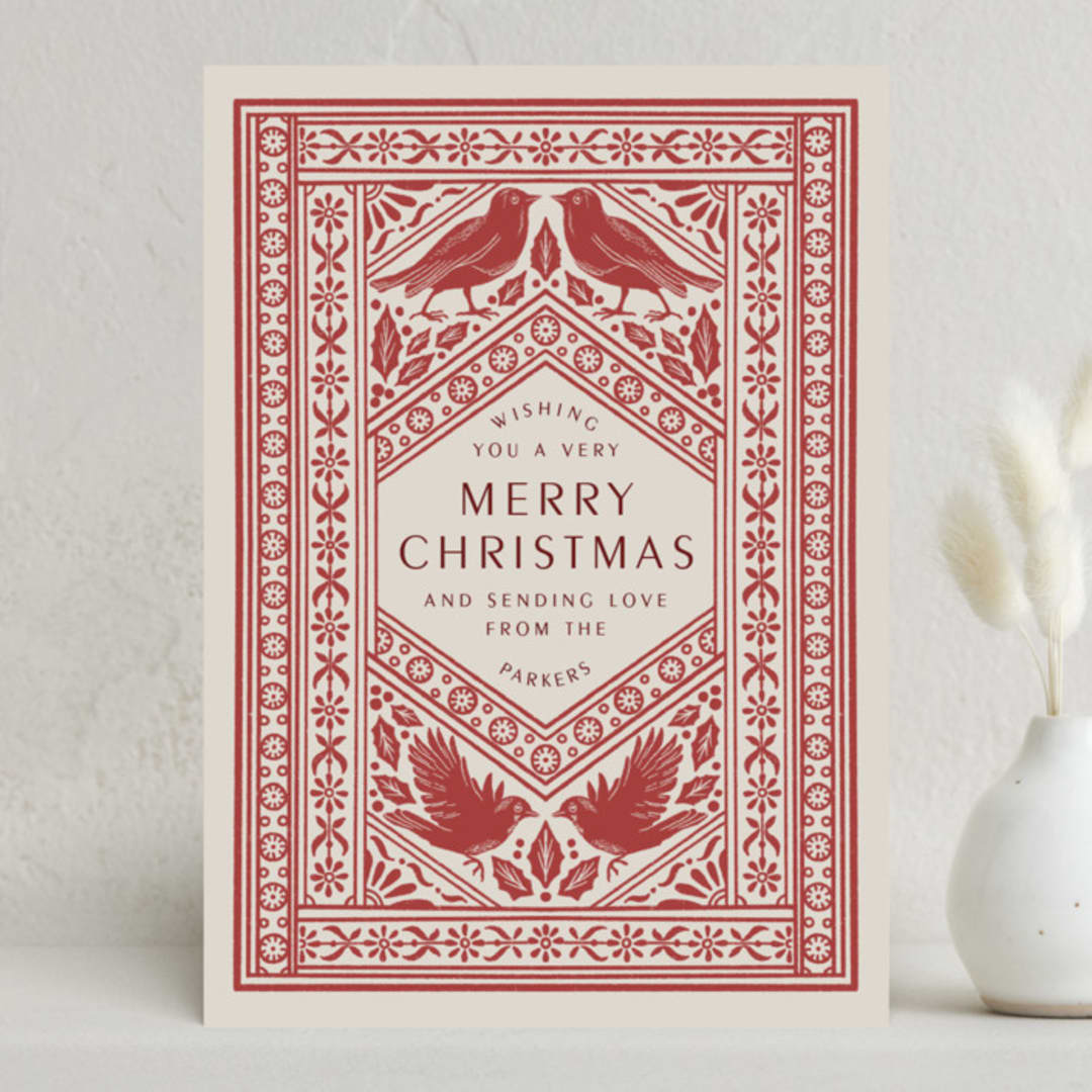 "Patterned Birds" - Minted x The Met Holiday Cards in Holly by Katharine Watson - Front