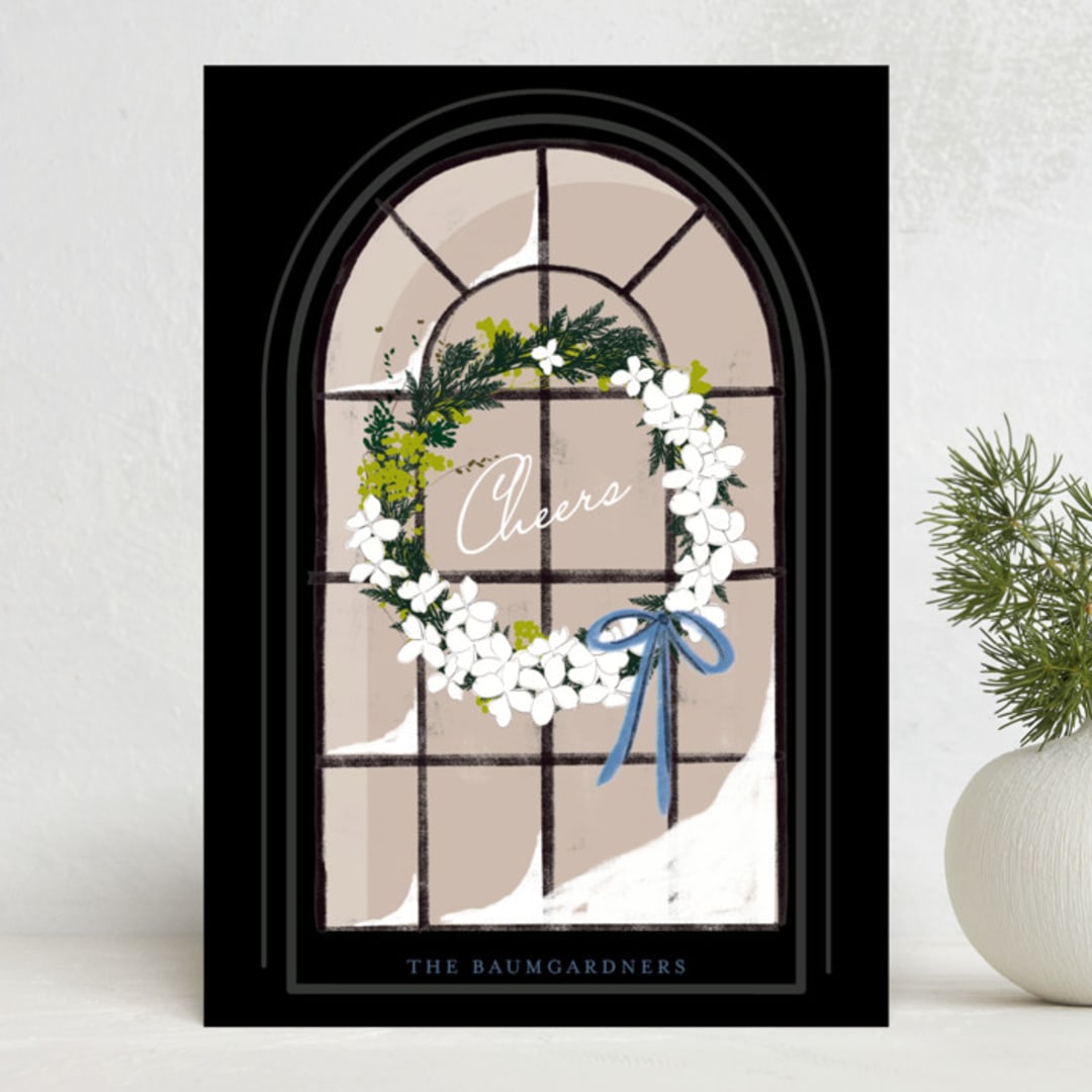 "Dogwood Stained Glass" - Minted x The Met Holiday Cards in Coal by Baumbirdy - Front