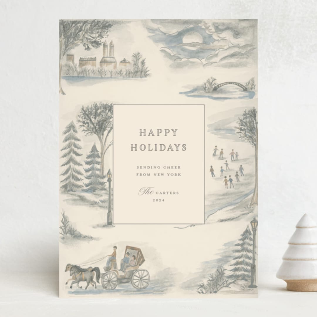 "Central Park Toile" - Minted x The Met Holiday Cards in Vanilla by Teju Reval - Front