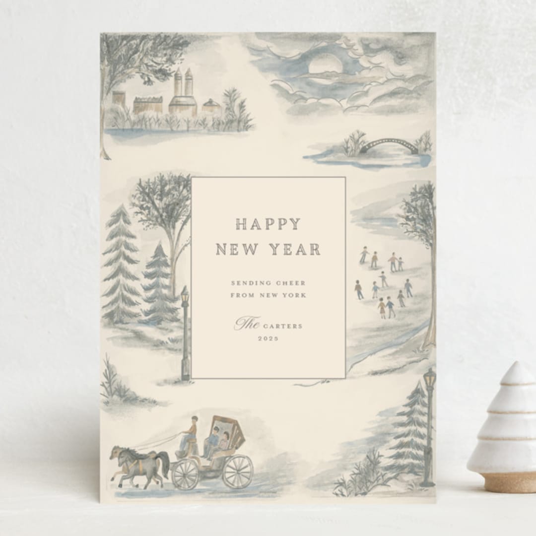 "Central Park Toile" - Minted x The Met Holiday Cards in Vanilla by Teju Reval - Front