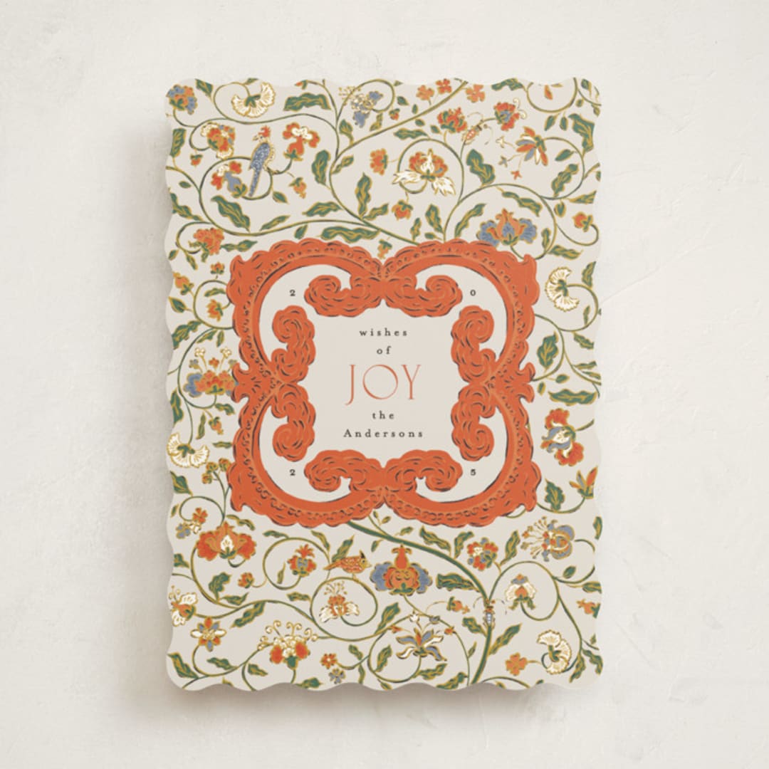 "Jardin Chinois" - Minted x The Met Holiday Cards in Coral by Gwen Bedat - Front