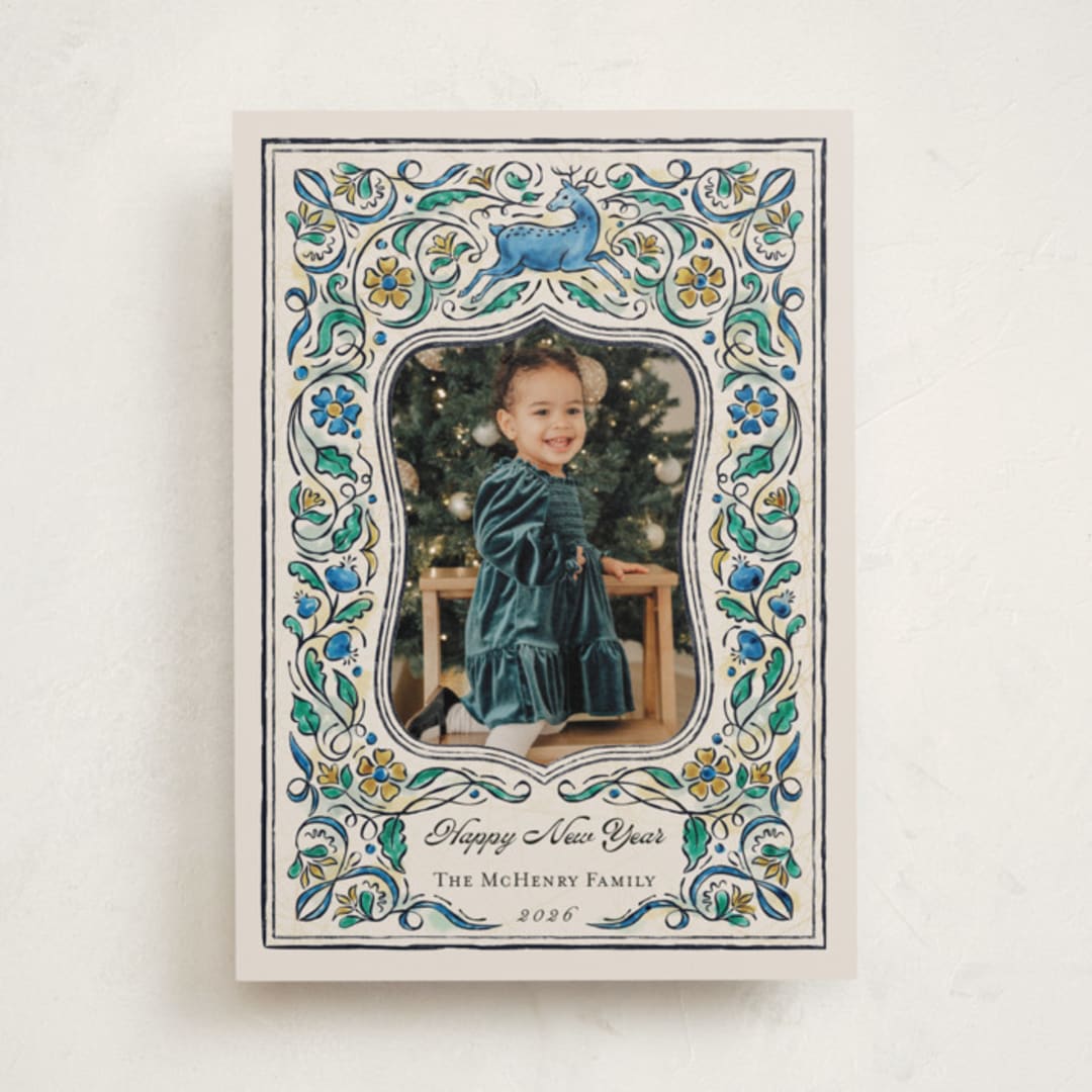 "Leaping Stag" - Minted x The Met Holiday Cards in Cobalt by Paper Sun Studio - Front