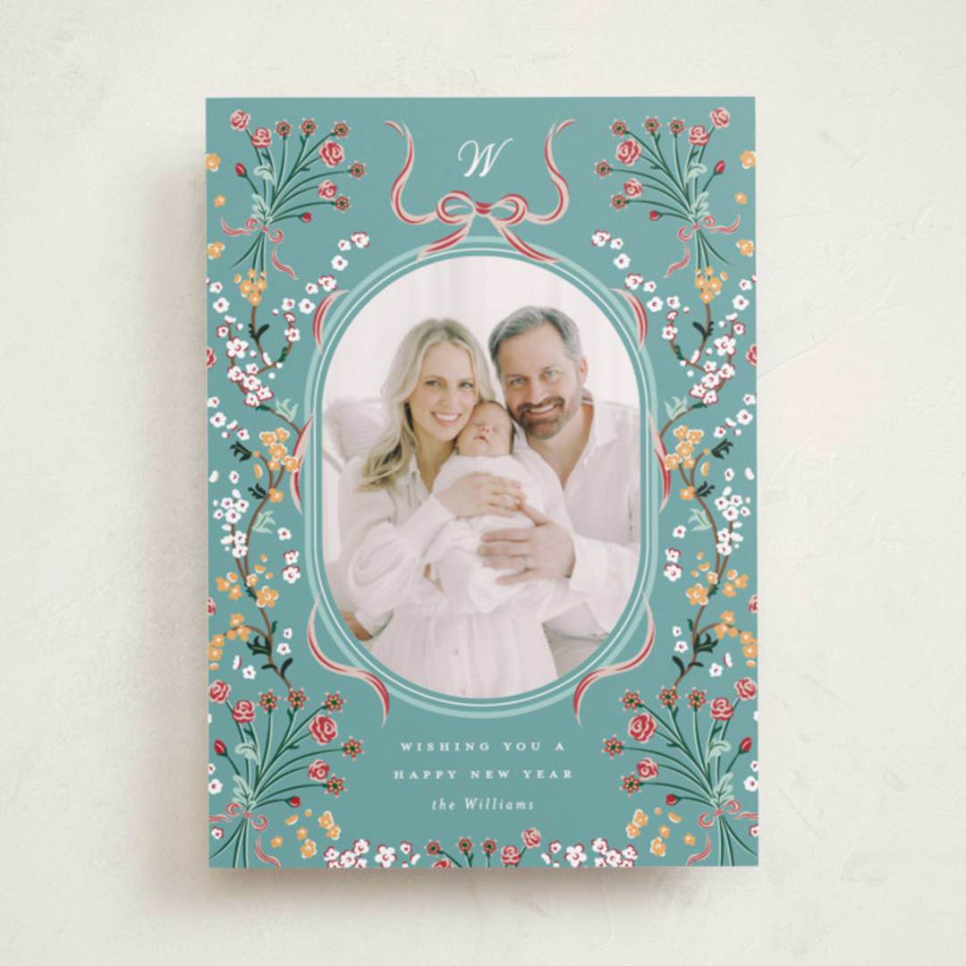 "Sprigged" - Minted x The Met Holiday Cards in Teal by Corinne Malesic - Front
