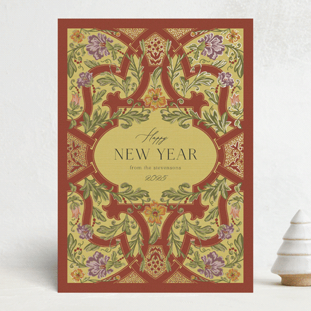 "STRAPWORK" - Minted x The Met Holiday Cards in Poinsettia by Jen Owens - Front