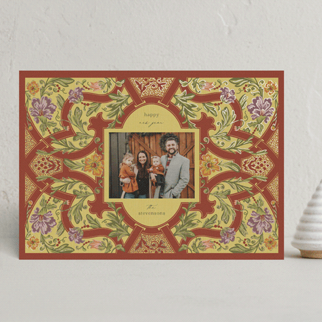 "STRAPWORK" - Minted x The Met Holiday Cards in Poinsettia by Jen Owens - Front