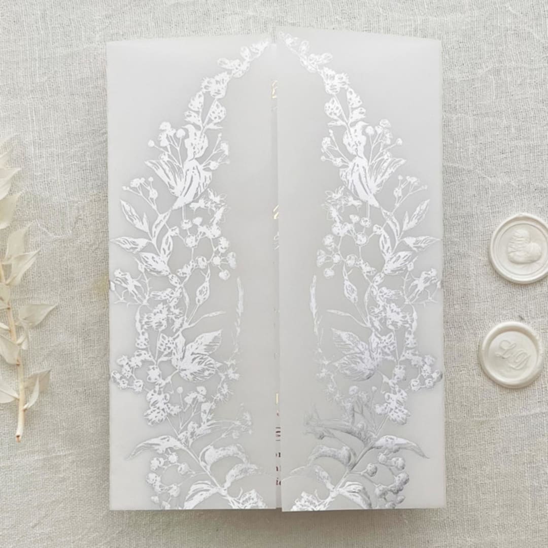 Flowers Real Silver Foil Stamping on Vellum Jackets, Set of 10