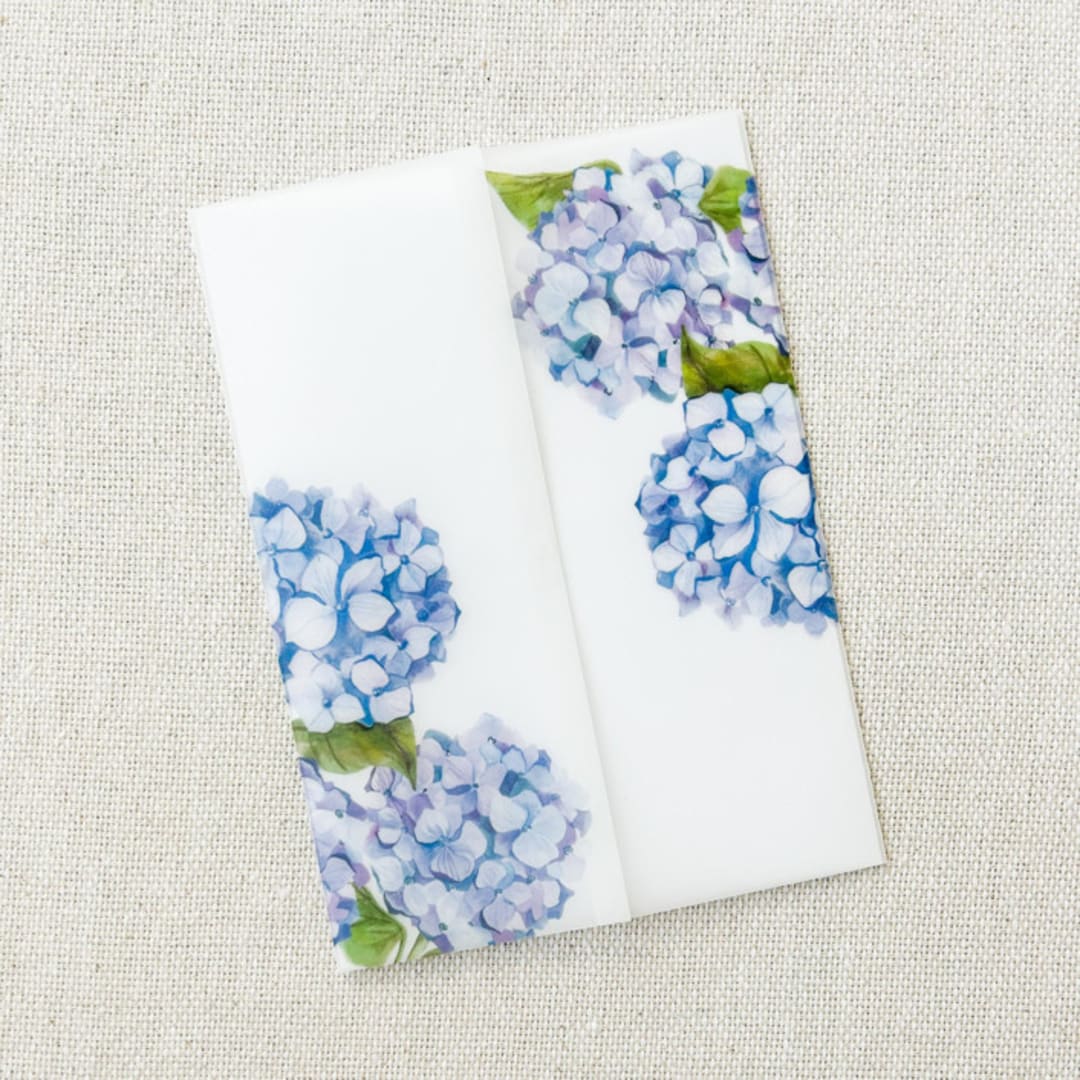 "Hydrangeas  Vellum Jackets | Set of 10" - Invitation Jackets and Overlays in blue by Megan Tendler