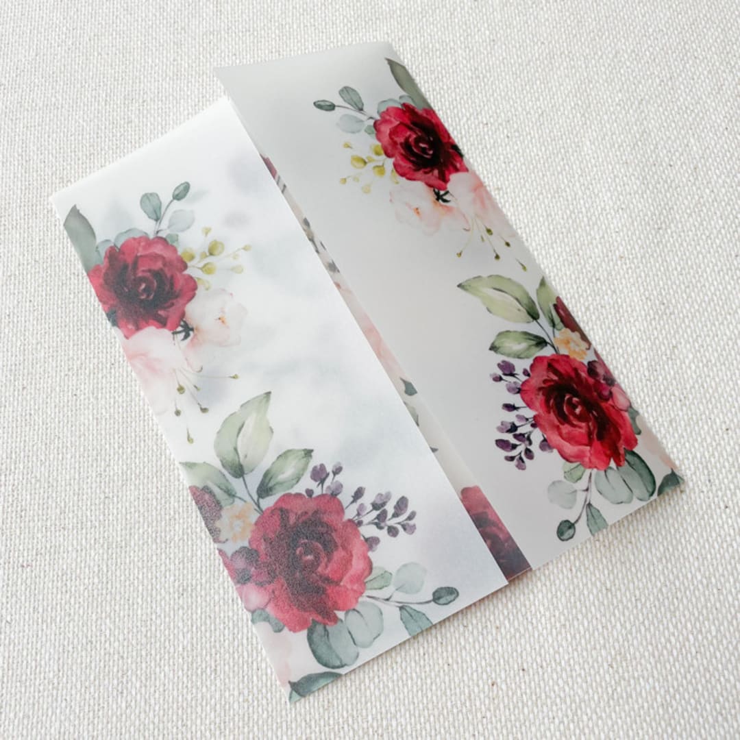 "Roses Vellum Jacket | Set of 10" - Invitation Jackets and Overlays in multicolor by Megan Tendler