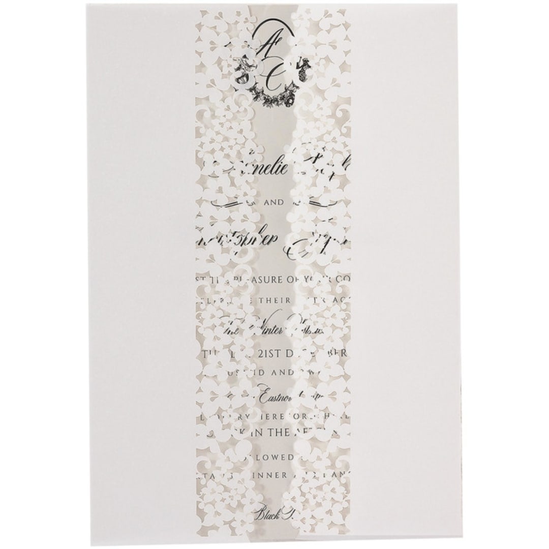 "Laser cut flowers motif vellum jacket, Set of 10" - Invitation Jackets and Overlays in white by Self Stationery