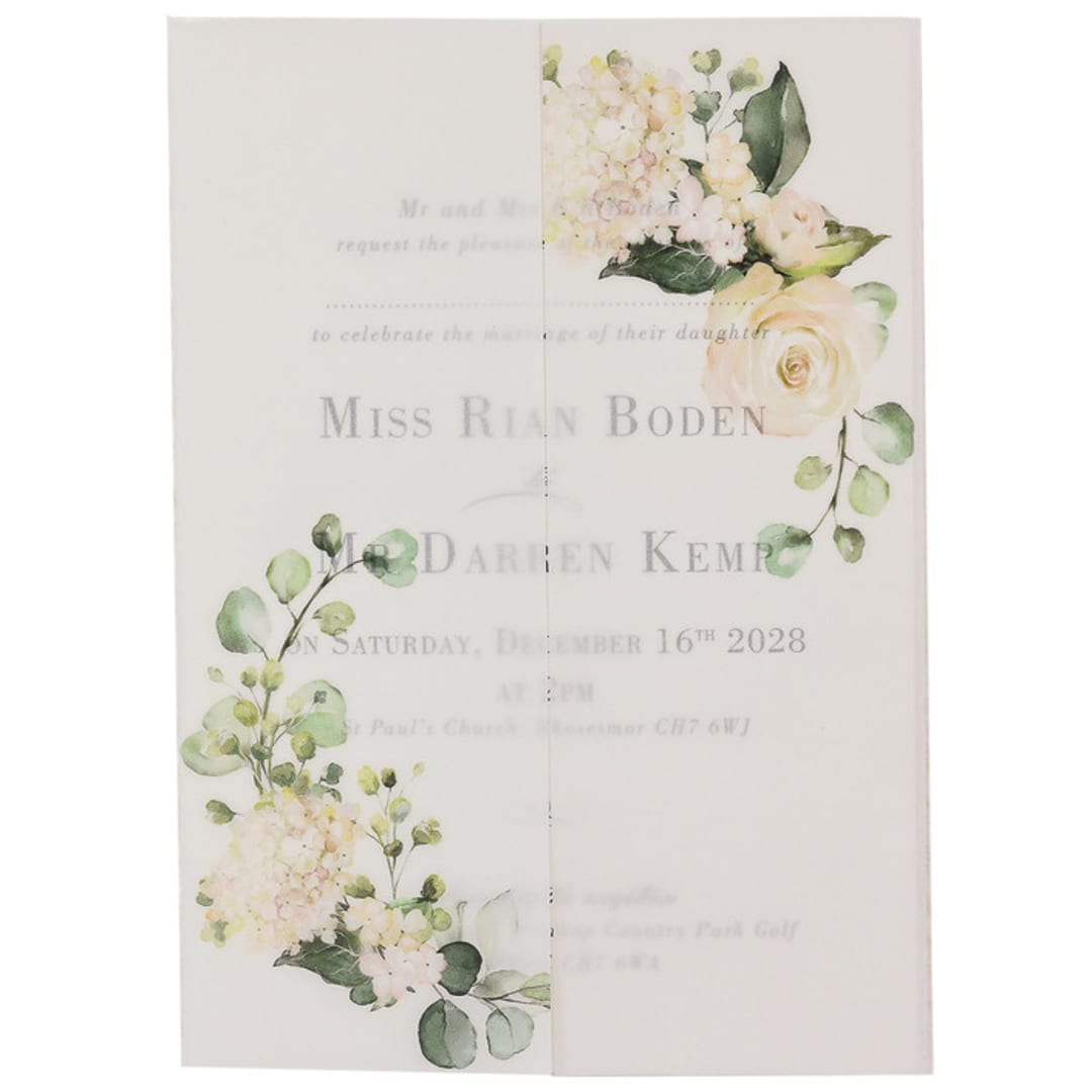 White Hydrangea Flowers and Greenery Vellum Jacket, Set of 10