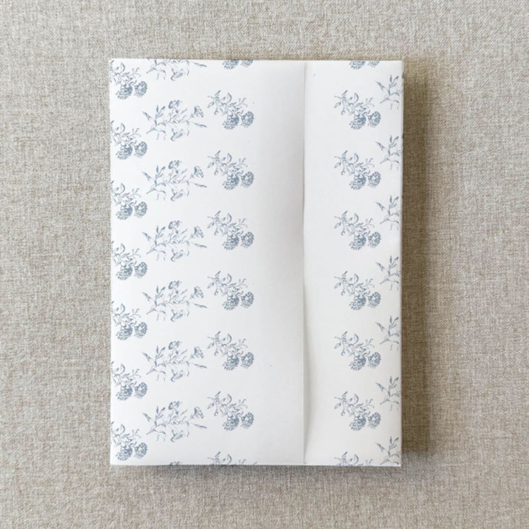 "Dusty Blue Floral Vellum Jacket for Wedding Invitations | A7 | Set of 10" - Invitation Jackets and Overlays in blue by Cotton and Bow