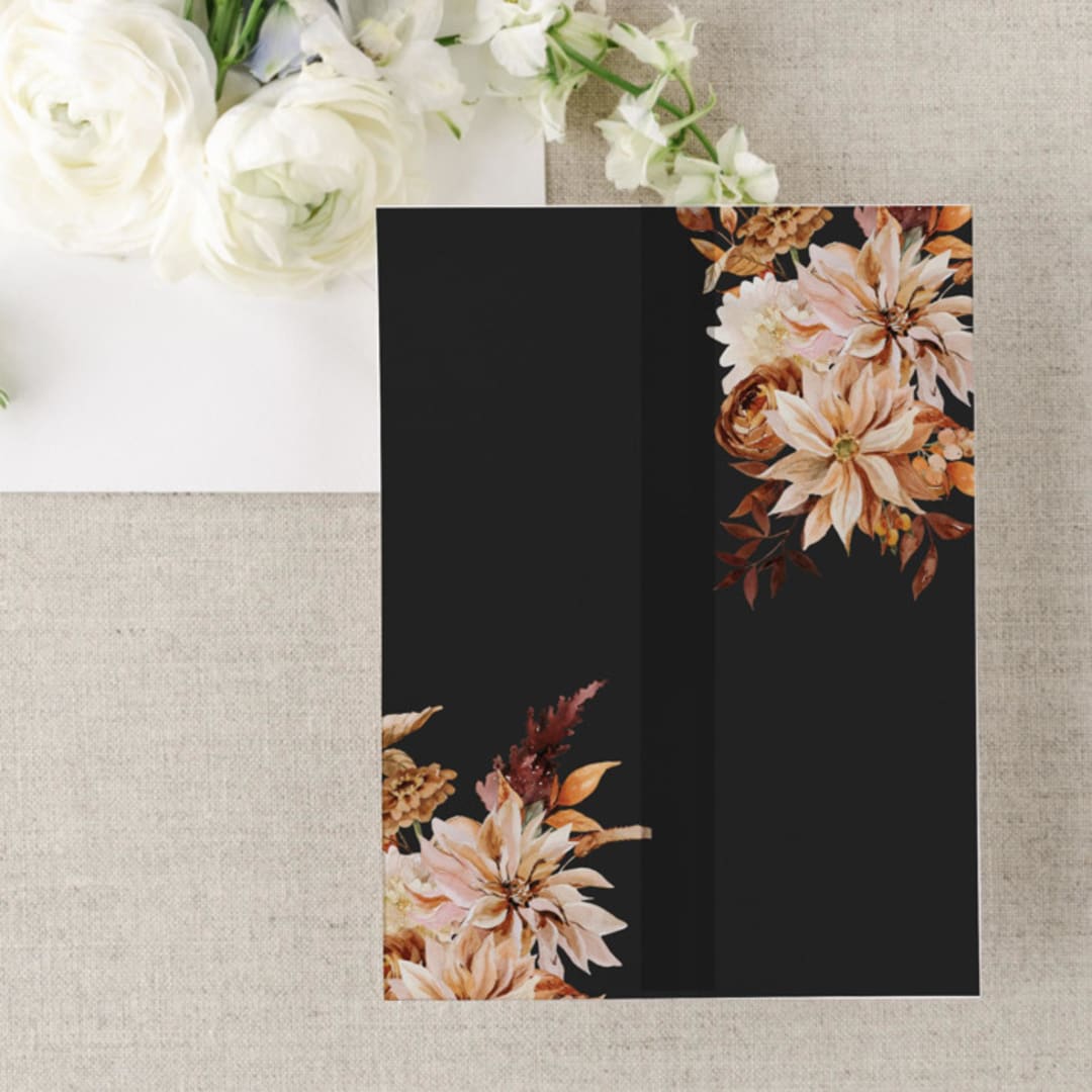 "Black Autumn Floral Vellum Jacket | Set of 10 Vellum Jackets" - Invitation Jackets and Overlays in black by Nikki Turner