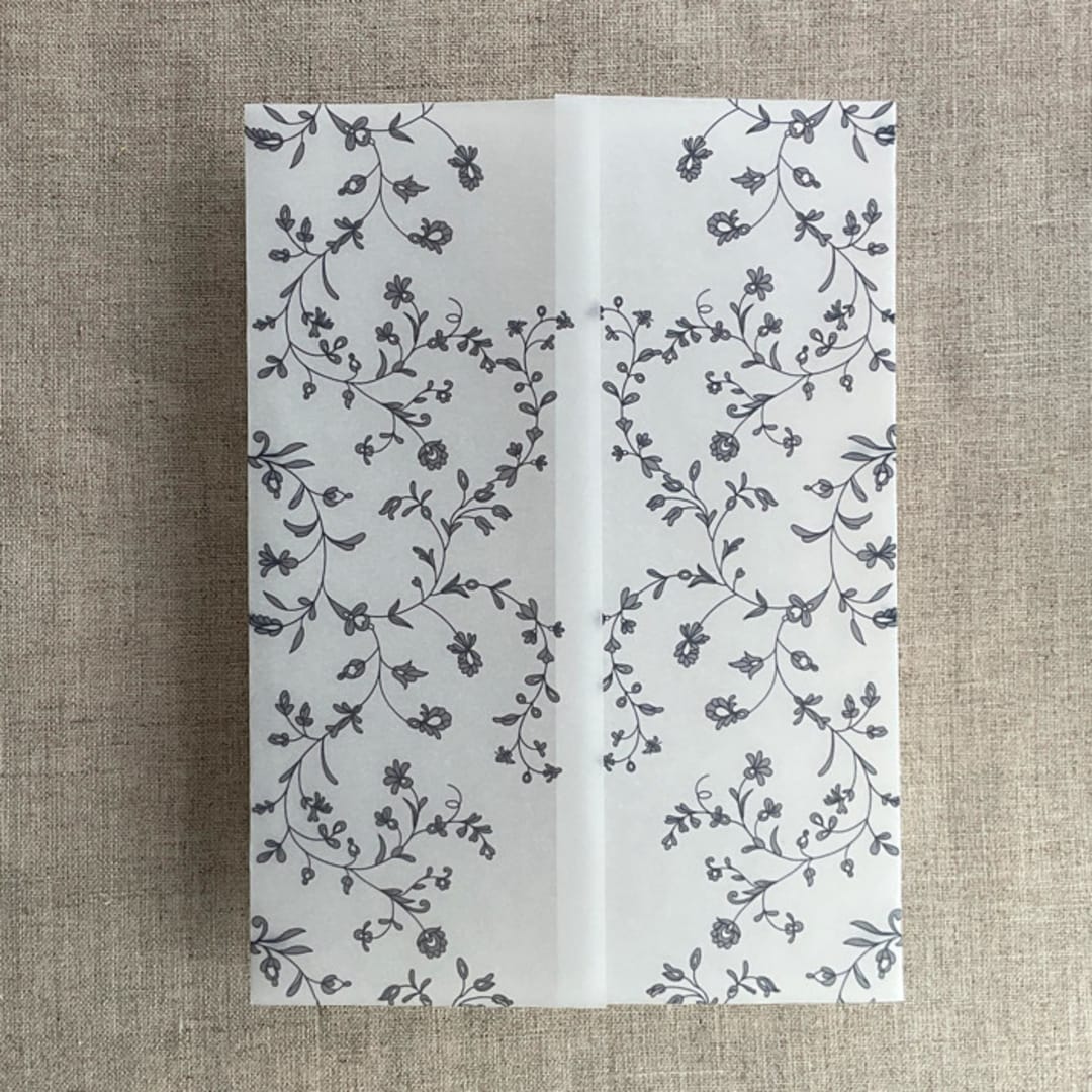 "Marin blue dainty floral vines printed vellum wrap for 5x7 card  | pack of 10" - Invitation Jackets and Overlays in blue by Ivory Invitations